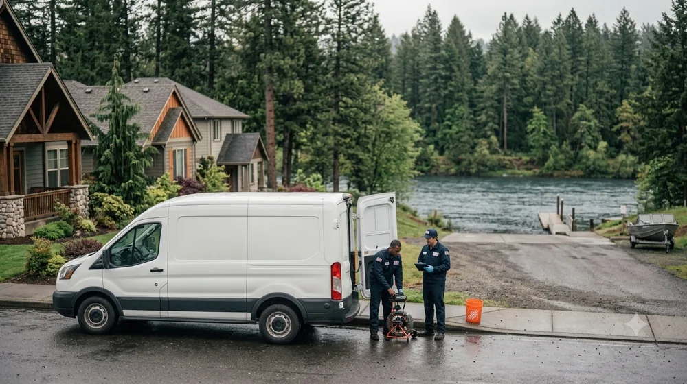 Service van on a residential street in Ashland, Oregon