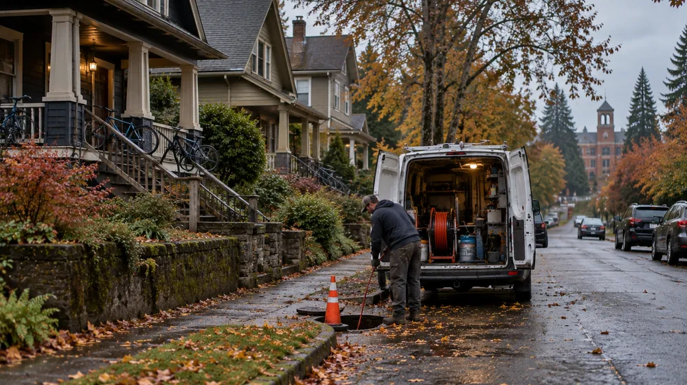 Service van on a residential street in Corvallis, Oregon