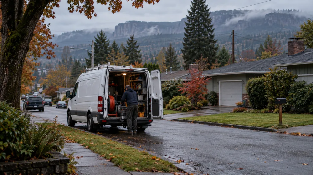 Service van on a residential street in Gresham, Oregon