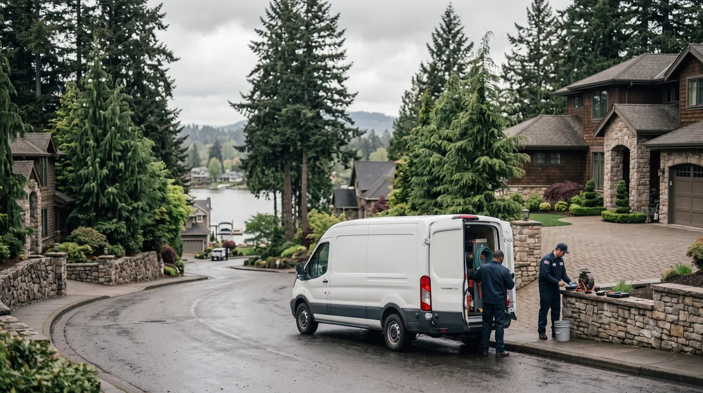 Service van on a residential street in Lake Oswego, Oregon