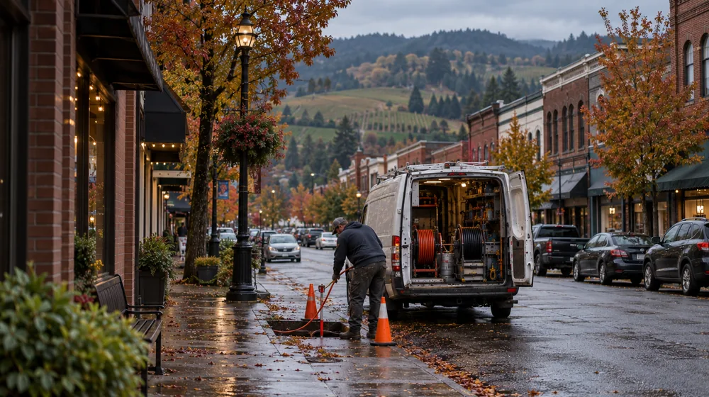 Service van on a residential street in McMinnville, Oregon