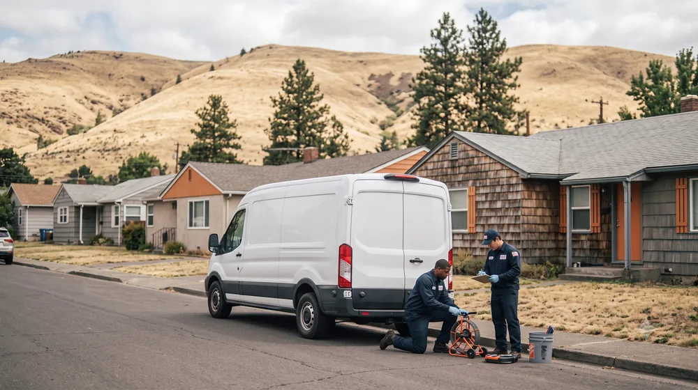 Service van on a residential street in Medford, Oregon