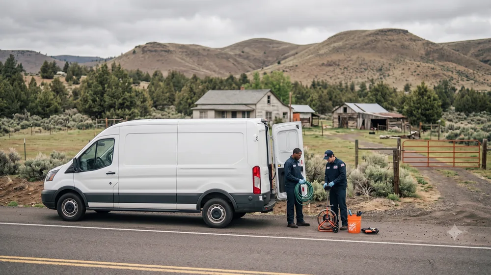 Service van on a residential street in Prineville, Oregon