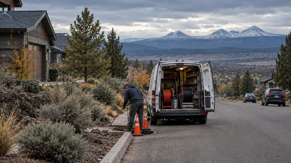 Service van on a residential street in Redmond, Oregon