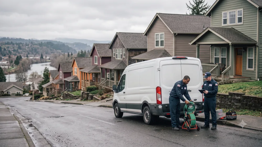 Service van on a residential street in Roseburg, Oregon